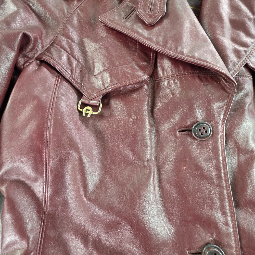 Vintage Etienna Aigner Jacket Womens 8 Oxblood Red Leather Trench Coat 90s - Picture 4 of 16
